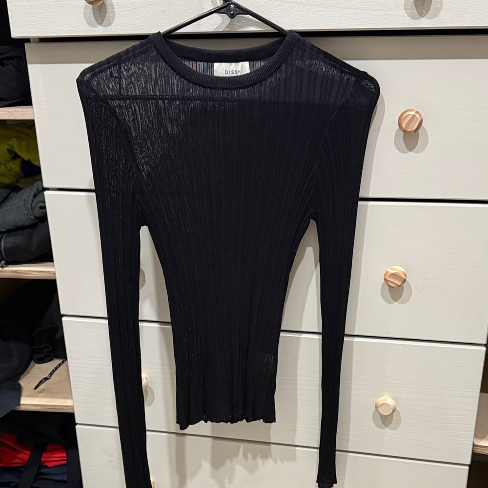 DISSH Black Ribbed Sheer Long-Sleeve Top